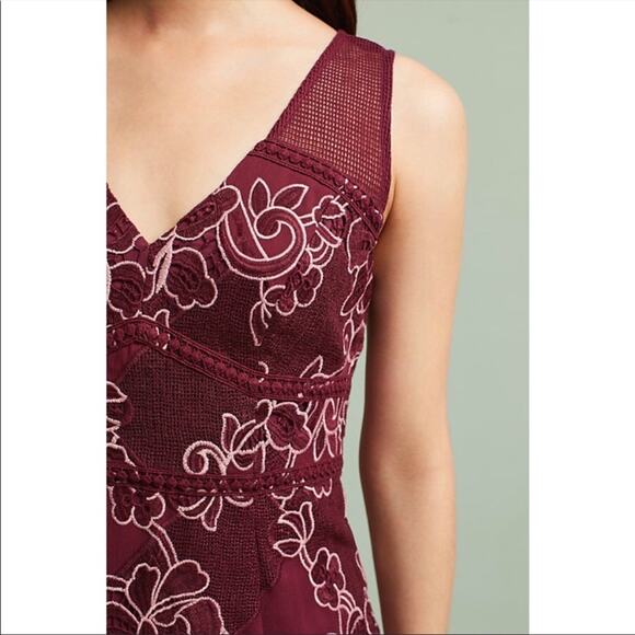 Anthropologie Lace Column Sheath Dress Red Burgundy - Picture 3 of 9